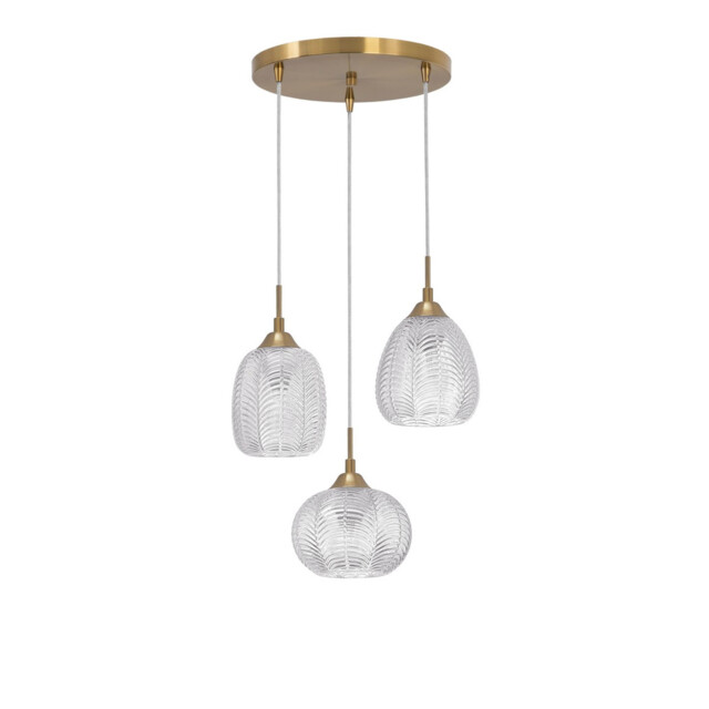 Vario 3 Light Cluster Pendant Ceiling Light Clear Glass, Satin Gold Metal LED E27 - image 1