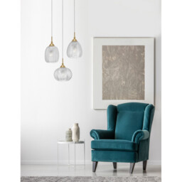 Vario 3 Light Cluster Pendant Ceiling Light Clear Glass, Satin Gold Metal LED E27 - thumbnail 2