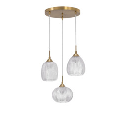 Vario 3 Light Cluster Pendant Ceiling Light Clear Glass, Satin Gold Metal LED E27 - thumbnail 1