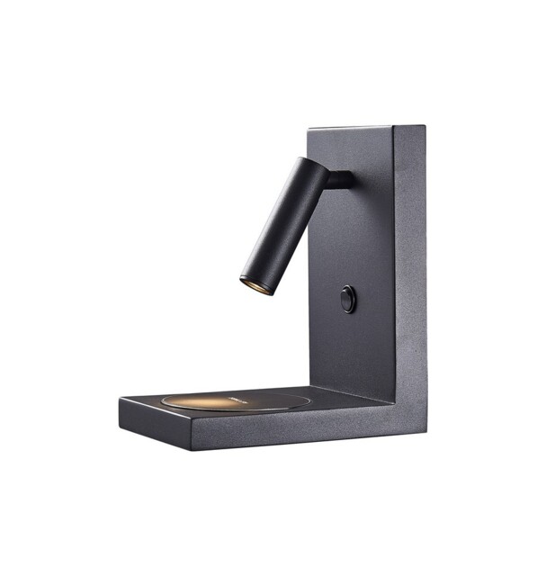 Zanzibar Reader Wall Lamp Switched With Mobile Phone Induction Charger, 3W LED, 3000K, 210lm, Sand Black - image 1