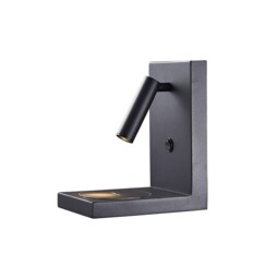 Zanzibar Reader Wall Lamp Switched With Mobile Phone Induction Charger, 3W LED, 3000K, 210lm, Sand Black