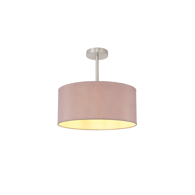 Baymont Satin Nickel E27 Semi Flush With 40cm x 18cm Dual Faux Silk Shade, Taupe/Halo Gold - image 1