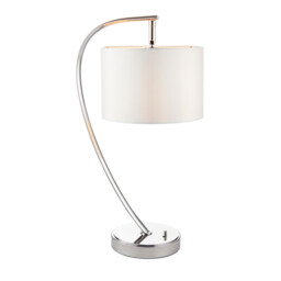 Josephine 1 Light Table Lamp Bright Nickel, Vintage White Faux Silk, E14 - thumbnail 1