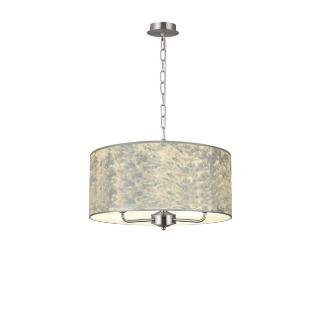 Banyan 3 Light Multi Arm Pendant, 1.5m Chain, E14 Satin Nickel With 50cm x 20cm Silver Leaf With White Lining Shade - image 1