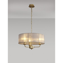 Banyan 3 Light Multi Arm Pendant With 45cm x 15cm Organza Shade Champagne Gold/Grey - thumbnail 2