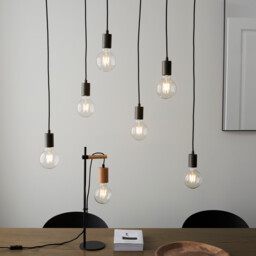 Stellan Plate Pendant Ceiling Lamp, Oak Stained Plywood, Anthracite Finish - thumbnail 3