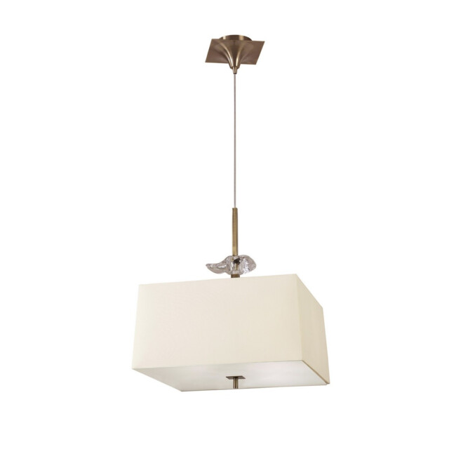 Akira Square Pendant 4 Light E27, Antique Brass With Cream Shade - image 1