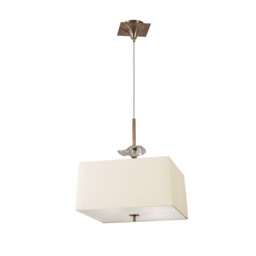 Akira Square Pendant 4 Light E27, Antique Brass With Cream Shade - thumbnail 1