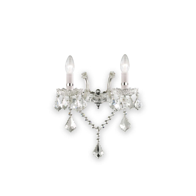 Florian  2 Light Indoor Glass Candle Wall Light Chrome with Crystals, E14
