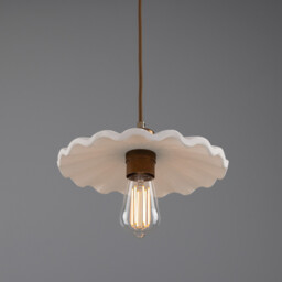 Kapok Dome Pendant, Matte White Striped, Antique Brass - thumbnail 2
