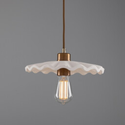 Kapok Dome Pendant, Matte White Striped, Antique Brass - thumbnail 1