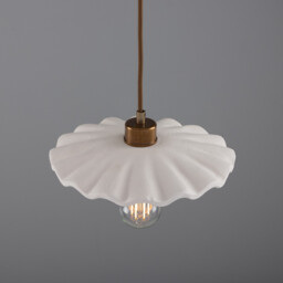 Kapok Dome Pendant, Matte White Striped, Antique Brass - thumbnail 3