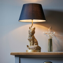 Fox Base & Shade Table Lamp Vintage Gold Paint & Black Fabric - thumbnail 2