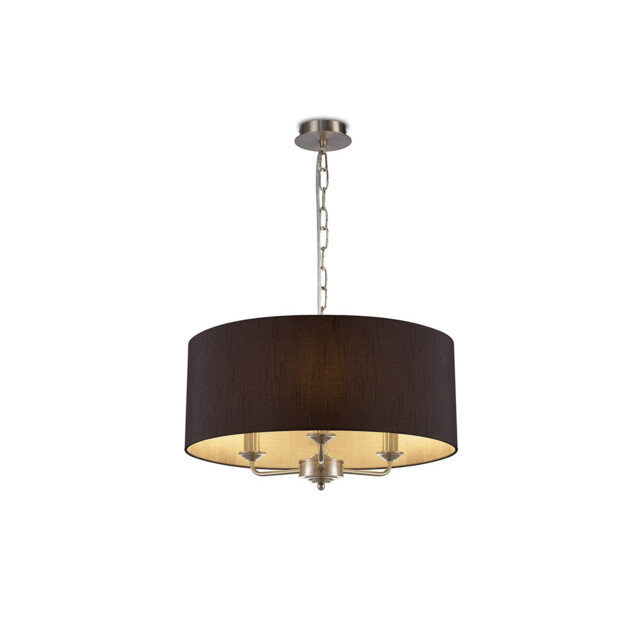 Banyan 3 Light Multi Arm Pendant, E14 Satin Nickel With 50cm x 22cm Faux Silk Shade, Black/White Laminate - image 1