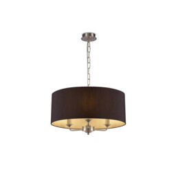 Banyan 3 Light Multi Arm Pendant, E14 Satin Nickel With 50cm x 22cm Faux Silk Shade, Black/White Laminate