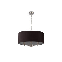 Banyan 3 Light Multi Arm Pendant, E14 Satin Nickel With 50cm x 22cm Faux Silk Shade, Black/White Laminate - thumbnail 5