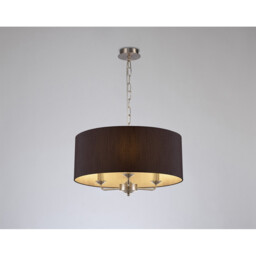 Banyan 3 Light Multi Arm Pendant, E14 Satin Nickel With 50cm x 22cm Faux Silk Shade, Black/White Laminate - thumbnail 2