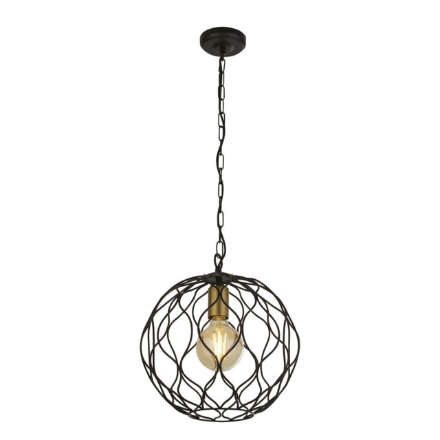 Finesse 1 Light Round Cage Ceiling Pendant - Black with Gold Lampholders - image 1