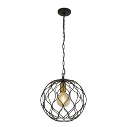 Finesse 1 Light Round Cage Ceiling Pendant - Black with Gold Lampholders - thumbnail 1