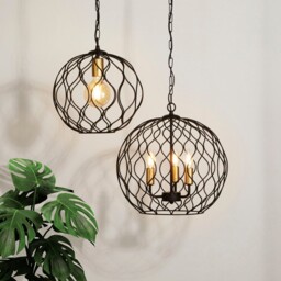 Finesse 1 Light Round Cage Ceiling Pendant - Black with Gold Lampholders - thumbnail 3
