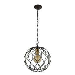 Finesse 1 Light Round Cage Ceiling Pendant - Black with Gold Lampholders - thumbnail 2