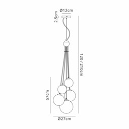 Marshall Ceiling Pendant, 5 Light G9, Satin Gold, Opal Glass - thumbnail 2