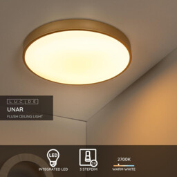 Unar Modern Flush Ceiling Light - Ø 49.5cm- LED Dim. - 1x36W 2700K - 3 StepDim - Matt Gold, Brass - thumbnail 3