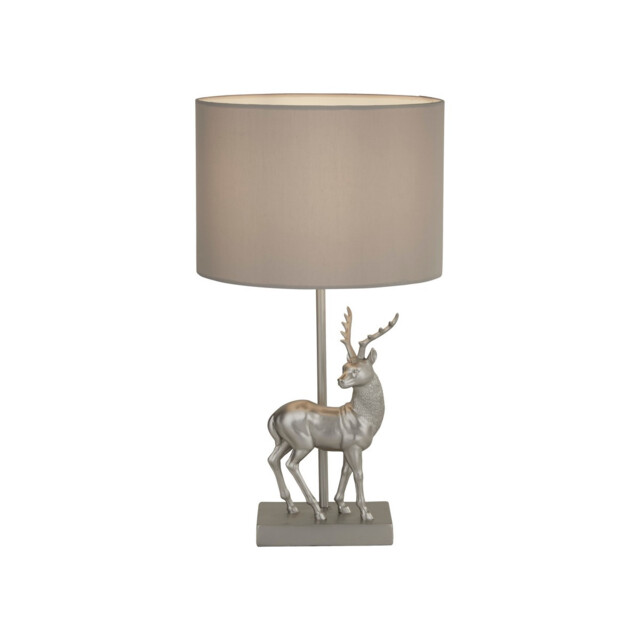 Deer Table Lamp Silver Resin & Grey Fabric Shade - image 1