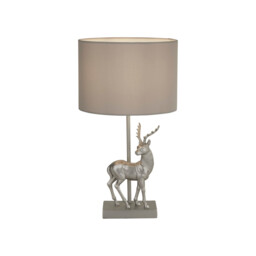 Deer Table Lamp Silver Resin & Grey Fabric Shade - thumbnail 1