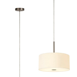 Baymont Satin Nickel 5 Light E27 Single Pendant With 40cm x 18cm Faux Silk Shade, Ivory Pearl/White Laminate - thumbnail 1