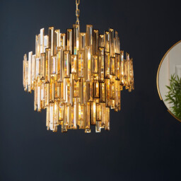 Viviana Pendant Ceiling Light Gold Effect Plate, Champagne Crystal, 15x E14 - thumbnail 2