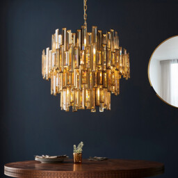 Viviana Pendant Ceiling Light Gold Effect Plate, Champagne Crystal, 15x E14 - thumbnail 3