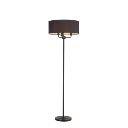 Banyan 3 Light Switched Floor Lamp With 50cm x 20cm Faux Silk Fabric Shade Matt Black/Black