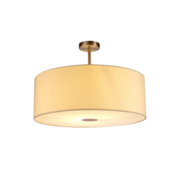 Baymont Satin Nickel E27 Semi Flush With 60cm x 22cm Faux Silk Shade, Ivory Pearl/White Laminate