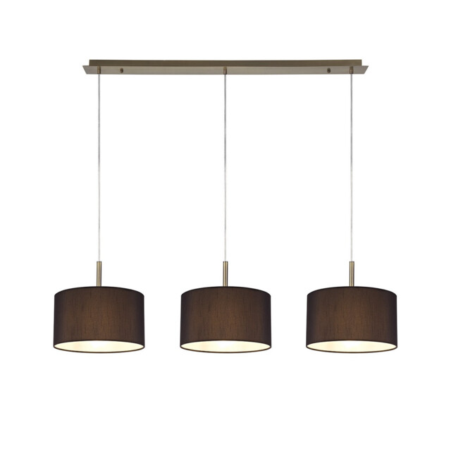 Baymont Antique Brass 3 Light E27 Linear Pendant With 30cm x 17cm Faux Silk Shade, Black/White Laminate - image 1