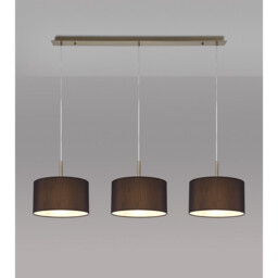 Baymont Antique Brass 3 Light E27 Linear Pendant With 30cm x 17cm Faux Silk Shade, Black/White Laminate - thumbnail 2