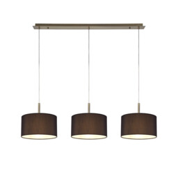 Baymont Antique Brass 3 Light E27 Linear Pendant With 30cm x 17cm Faux Silk Shade, Black/White Laminate