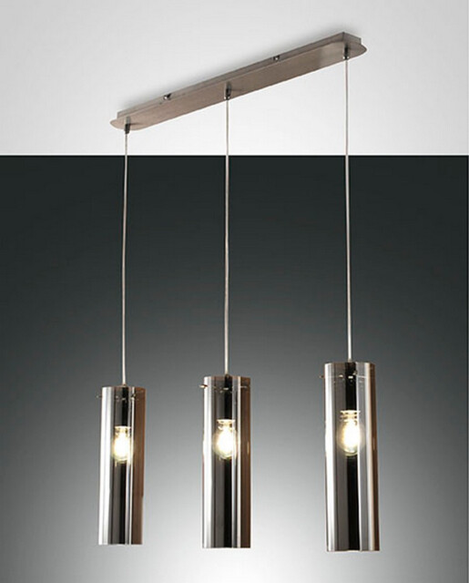 Sintesi Straight Bar Pendant Ceiling Light Transparent Grey Glass, E27 - image 1
