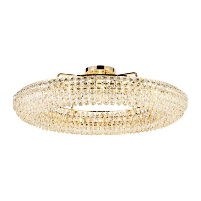 Coniston 1.1m Semi Flush Ring Ceiling, 18 Light E14, French Gold/Crystal Item Weight: 31kg - image 1