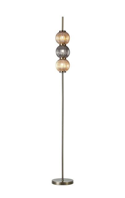 Cincinnatus Floor Lamp, 3 x G9, Antique Brass, Smoked & Amber Glass - image 1