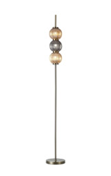 Cincinnatus Floor Lamp, 3 x G9, Antique Brass, Smoked & Amber Glass