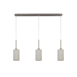 Baymont Satin Nickel 3 Light E27 Linear Pendant, With 12cm Faux Silk Shade, White - thumbnail 5