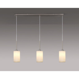 Baymont Satin Nickel 3 Light E27 Linear Pendant, With 12cm Faux Silk Shade, White - thumbnail 2