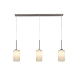 Baymont Satin Nickel 3 Light E27 Linear Pendant, With 12cm Faux Silk Shade, White - thumbnail 1