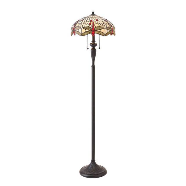 Dragonfly 2 Light Floor Lamp Dark Bronze, Beige, Tiffany Style Glass, E27 - image 1