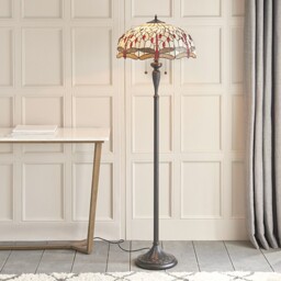 Dragonfly 2 Light Floor Lamp Dark Bronze, Beige, Tiffany Style Glass, E27 - thumbnail 2