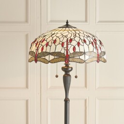 Dragonfly 2 Light Floor Lamp Dark Bronze, Beige, Tiffany Style Glass, E27 - thumbnail 3
