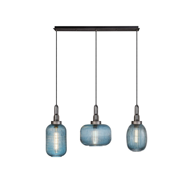 Yorktown Linear Ceiling Pendant 3 Light E27 With Various Glasses, Aged Pewter, Petrol Blue, Matt Black - image 1