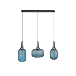 Yorktown Linear Ceiling Pendant 3 Light E27 With Various Glasses, Aged Pewter, Petrol Blue, Matt Black - thumbnail 5