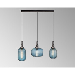 Yorktown Linear Ceiling Pendant 3 Light E27 With Various Glasses, Aged Pewter, Petrol Blue, Matt Black - thumbnail 3